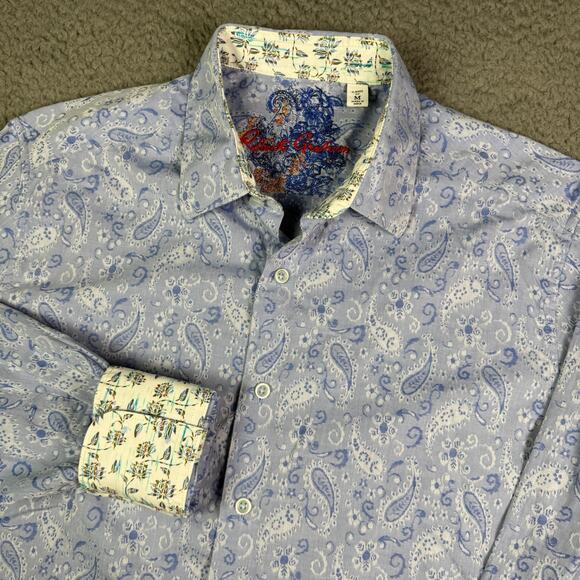 Robert Graham Shirt Mens M Blue Floral Paisley Geometric Long Sleeve Flip Cuff - Picture 1 of 8